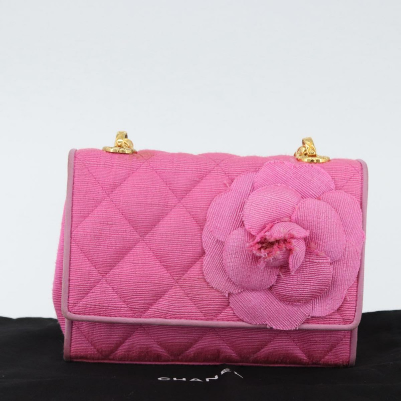 【日本直送】香奈兒 (CHANEL) 絎縫鏈條山茶花單背包 粉紅金色雙C標誌 Auth 172461V-11