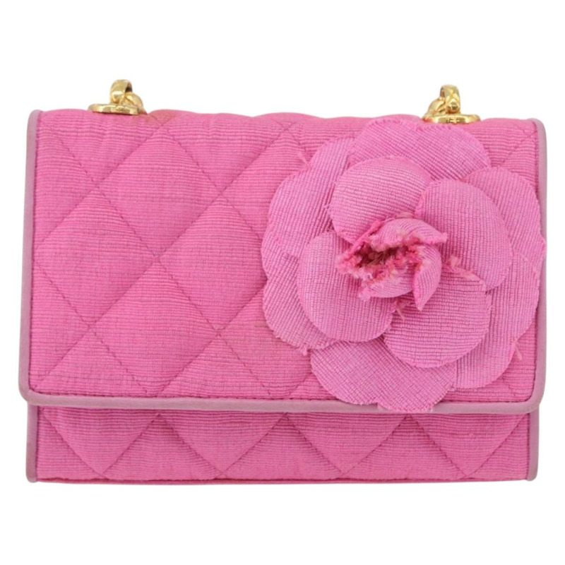 【日本直送】香奈兒 (CHANEL) 絎縫鏈條山茶花單背包 粉紅金色雙C標誌 Auth 172461V-12