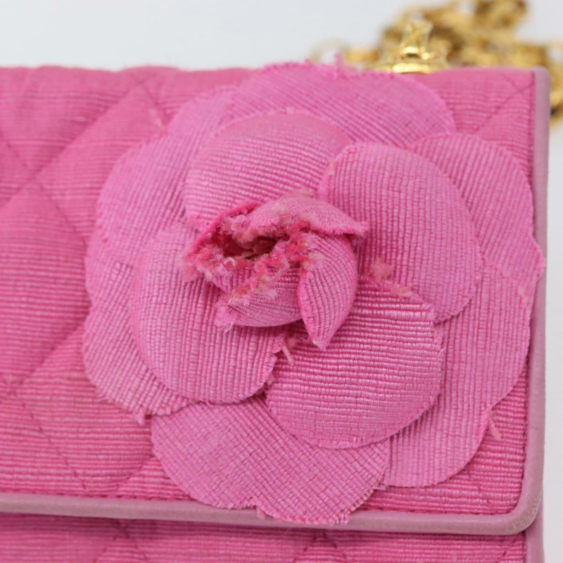 【日本直送】香奈兒 (CHANEL) 絎縫鏈條山茶花單背包 粉紅金色雙C標誌 Auth 172461V-18