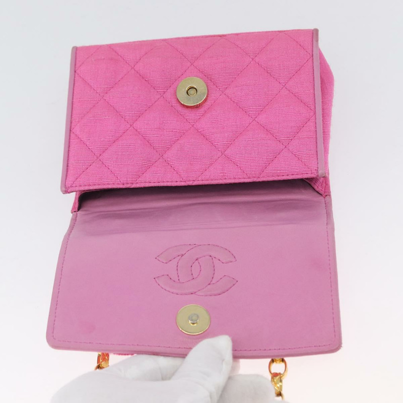 【日本直送】香奈兒 (CHANEL) 絎縫鏈條山茶花單背包 粉紅金色雙C標誌 Auth 172461V-19