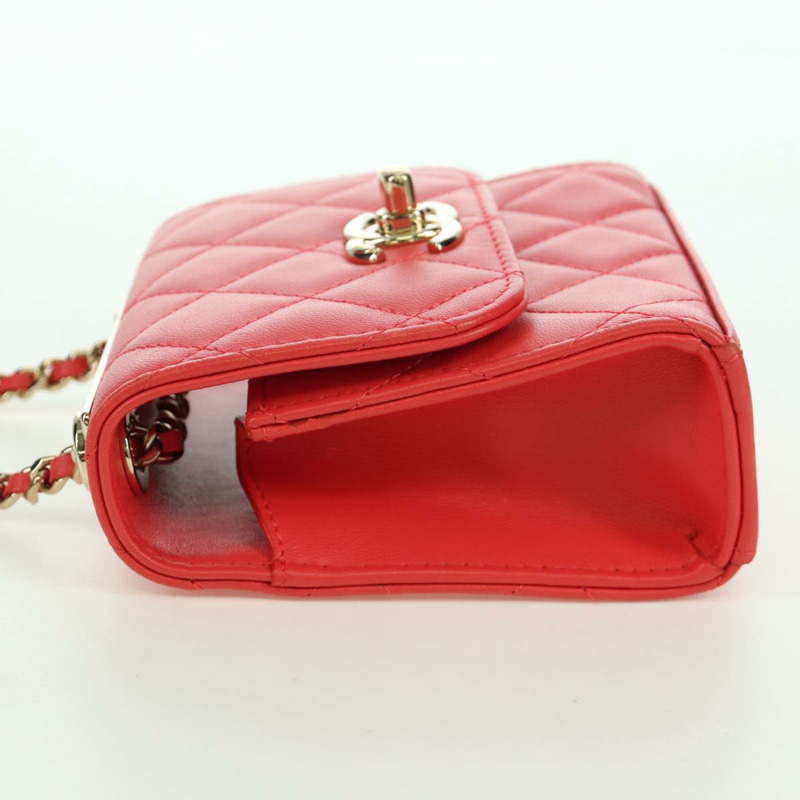 【日本直送】香奈兒 (CHANEL) 鏈條迷你絎縫 11 肩背包，羊皮材質，紅色，金色雙 C 標誌，正品編號 173342SAM-2