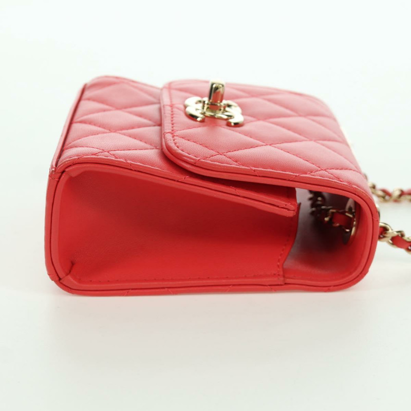 【日本直送】香奈兒 (CHANEL) 鏈條迷你絎縫 11 肩背包，羊皮材質，紅色，金色雙 C 標誌，正品編號 173342SAM-3