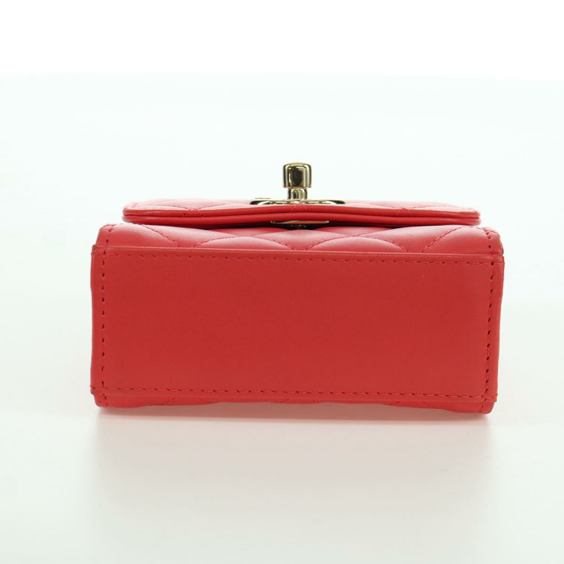 【日本直送】香奈兒 (CHANEL) 鏈條迷你絎縫 11 肩背包，羊皮材質，紅色，金色雙 C 標誌，正品編號 173342SAM-4