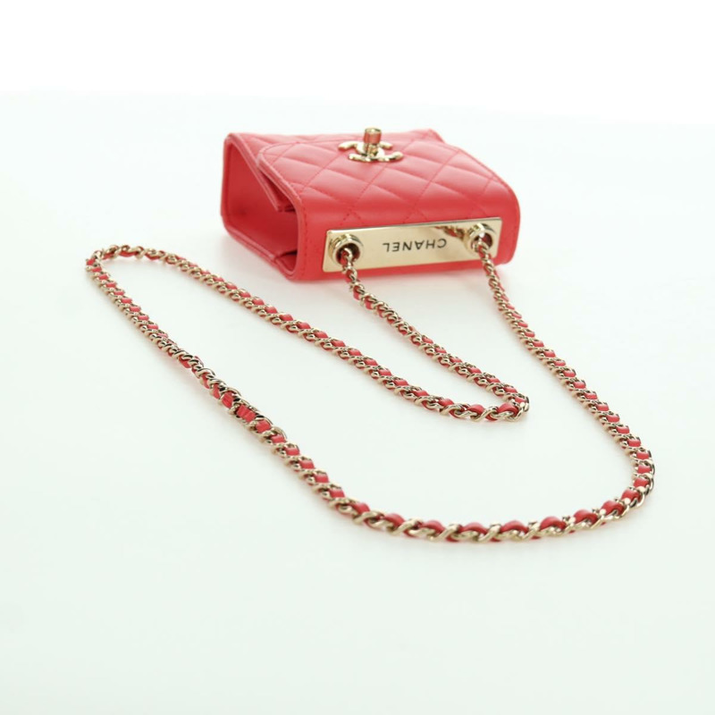 【日本直送】香奈兒 (CHANEL) 鏈條迷你絎縫 11 肩背包，羊皮材質，紅色，金色雙 C 標誌，正品編號 173342SAM-6