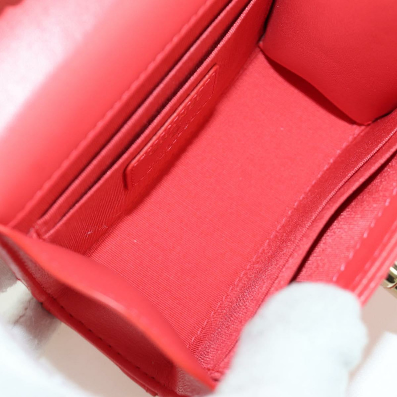 【日本直送】香奈兒 (CHANEL) 鏈條迷你絎縫 11 肩背包，羊皮材質，紅色，金色雙 C 標誌，正品編號 173342SAM-8