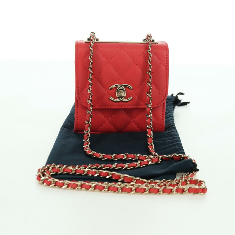 【日本直送】香奈兒 (CHANEL) 鏈條迷你絎縫 11 肩背包，羊皮材質，紅色，金色雙 C 標誌，正品編號 173342SAM-11