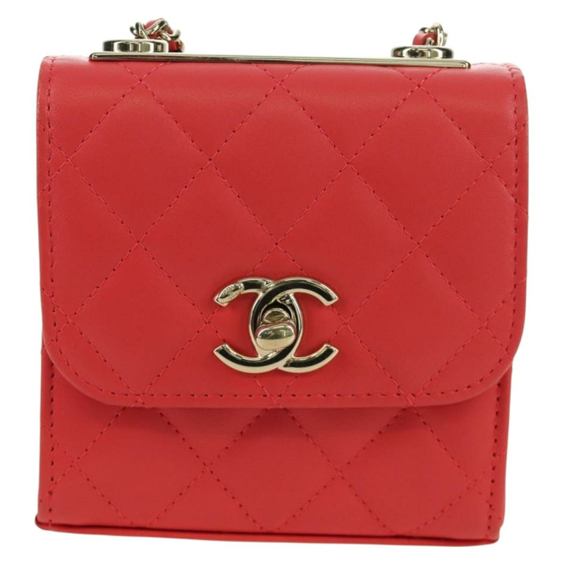 【日本直送】香奈兒 (CHANEL) 鏈條迷你絎縫 11 肩背包，羊皮材質，紅色，金色雙 C 標誌，正品編號 173342SAM-12