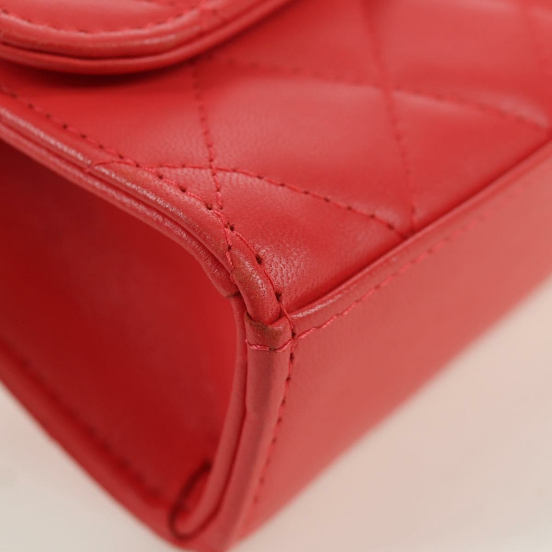 【日本直送】香奈兒 (CHANEL) 鏈條迷你絎縫 11 肩背包，羊皮材質，紅色，金色雙 C 標誌，正品編號 173342SAM-15