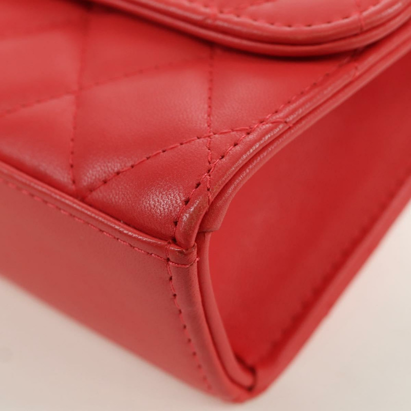 【日本直送】香奈兒 (CHANEL) 鏈條迷你絎縫 11 肩背包，羊皮材質，紅色，金色雙 C 標誌，正品編號 173342SAM-16