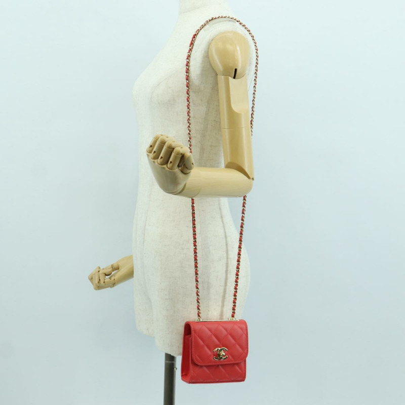 【日本直送】香奈兒 (CHANEL) 鏈條迷你絎縫 11 肩背包，羊皮材質，紅色，金色雙 C 標誌，正品編號 173342SAM-25