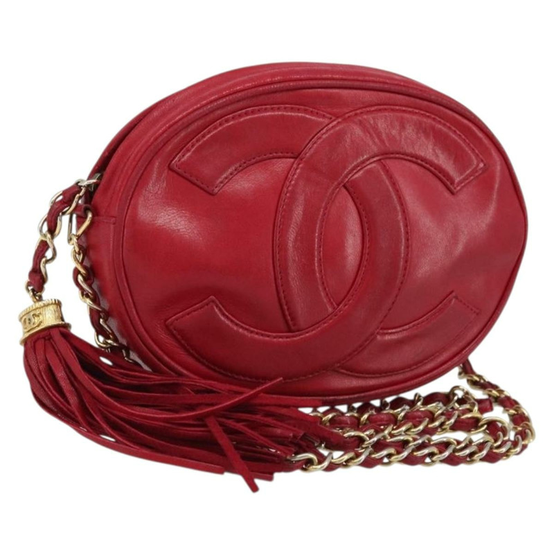 【日本直送】香奈兒鏈條肩背包，羊皮材質，紅色金色雙C標誌，正品 ARZ393A-0