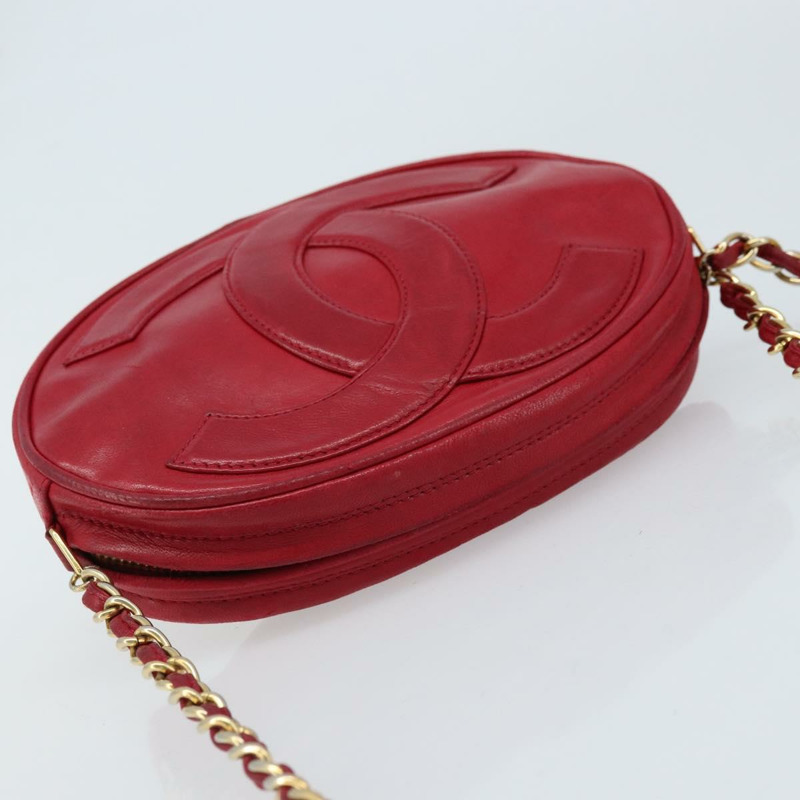 【日本直送】香奈兒鏈條肩背包，羊皮材質，紅色金色雙C標誌，正品 ARZ393A-5
