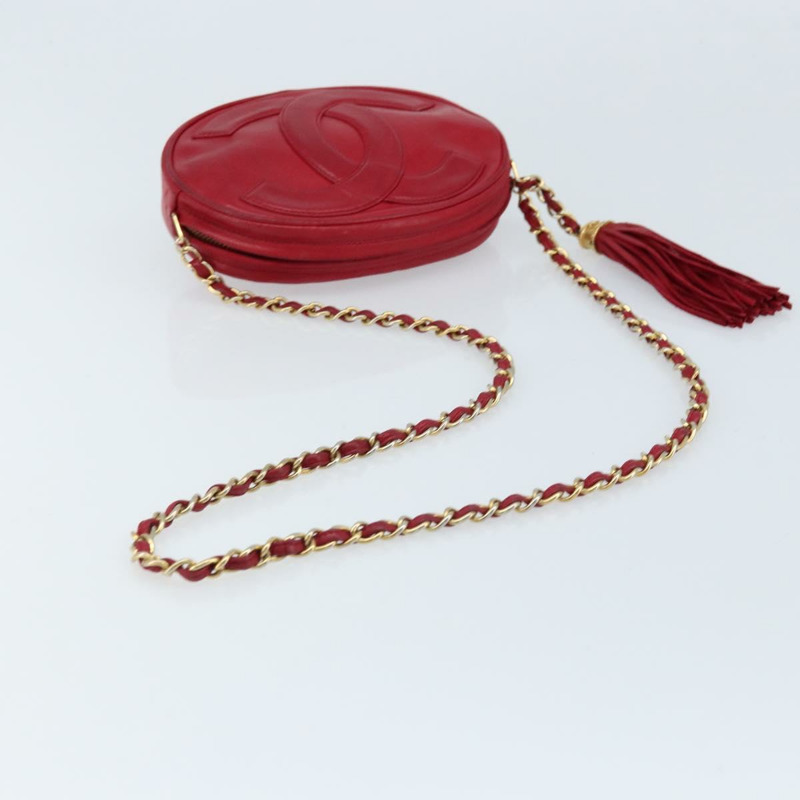 【日本直送】香奈兒鏈條肩背包，羊皮材質，紅色金色雙C標誌，正品 ARZ393A-6