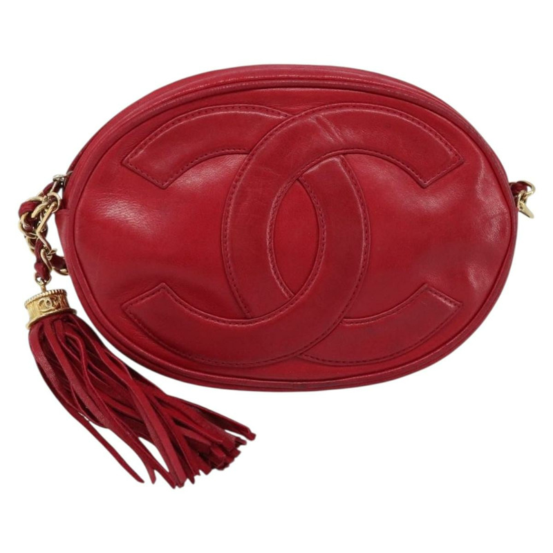 【日本直送】香奈兒鏈條肩背包，羊皮材質，紅色金色雙C標誌，正品 ARZ393A-12