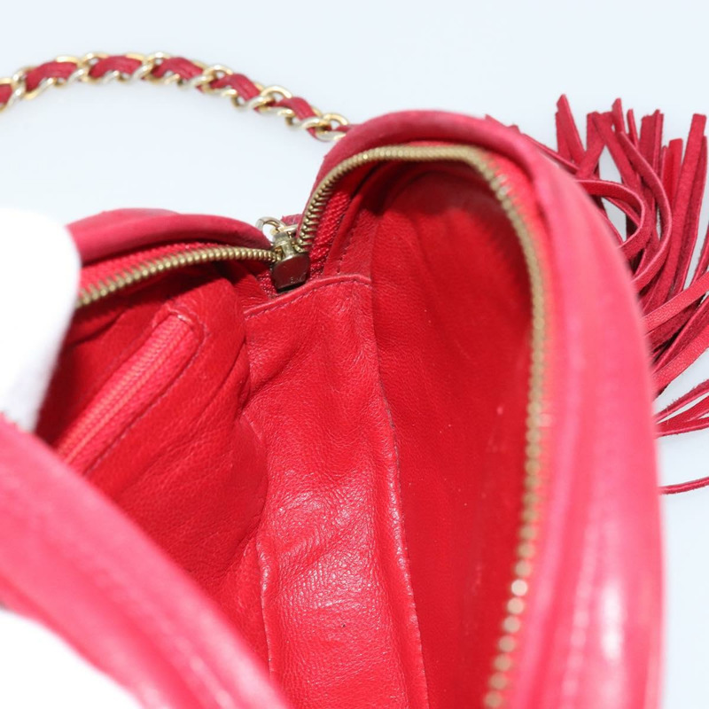 【日本直送】香奈兒鏈條肩背包，羊皮材質，紅色金色雙C標誌，正品 ARZ393A-18