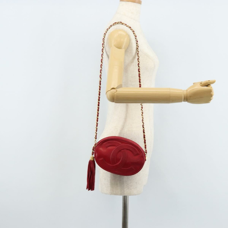 【日本直送】香奈兒鏈條肩背包，羊皮材質，紅色金色雙C標誌，正品 ARZ393A-21