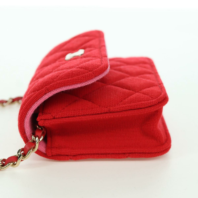 【日本直送】香奈兒 (CHANEL) 絎縫鏈條肩背包 棉質 紅色 金色 CC 標誌 Auth bs33822SAM-2