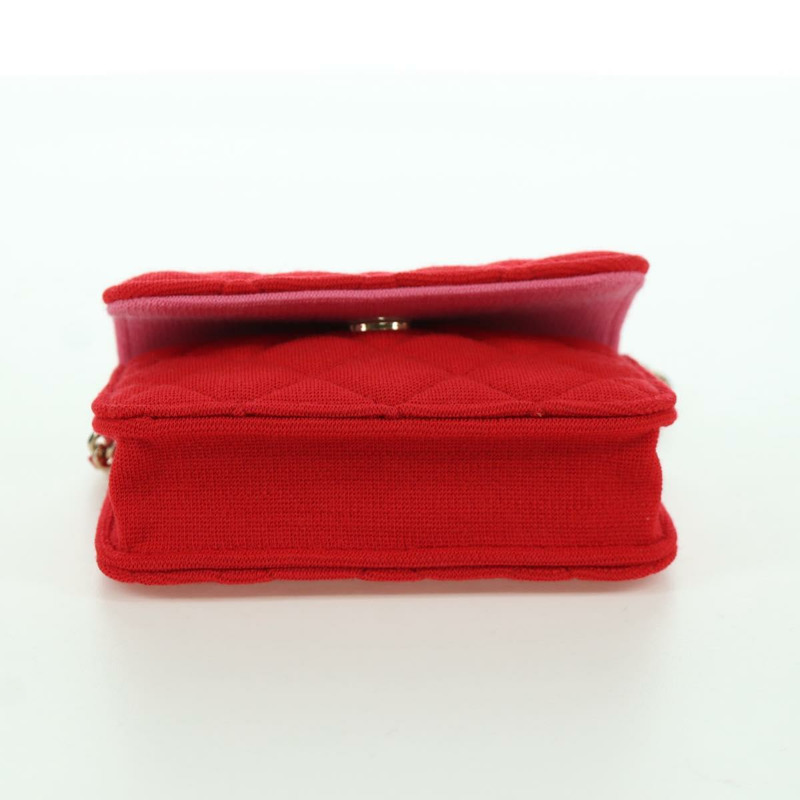 【日本直送】香奈兒 (CHANEL) 絎縫鏈條肩背包 棉質 紅色 金色 CC 標誌 Auth bs33822SAM-4