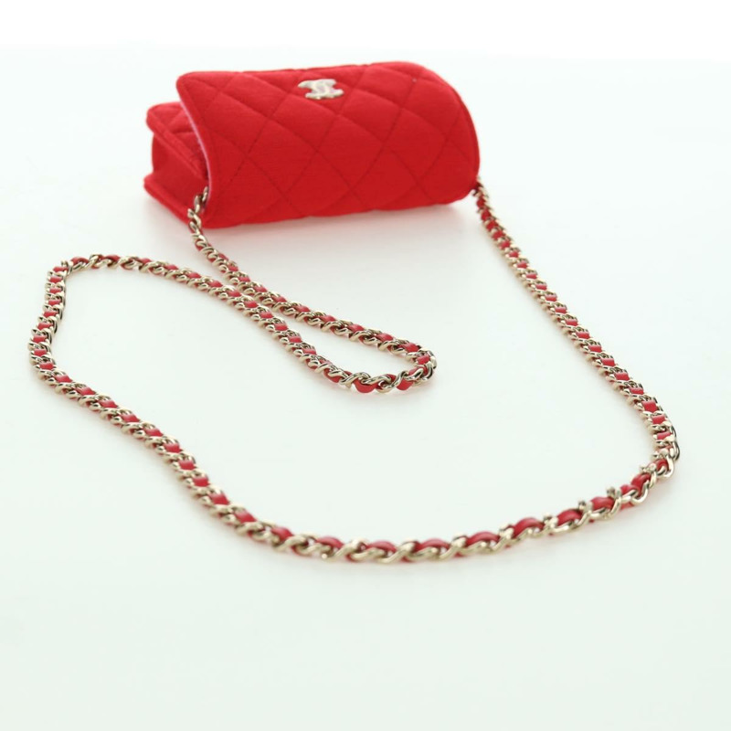 【日本直送】香奈兒 (CHANEL) 絎縫鏈條肩背包 棉質 紅色 金色 CC 標誌 Auth bs33822SAM-6