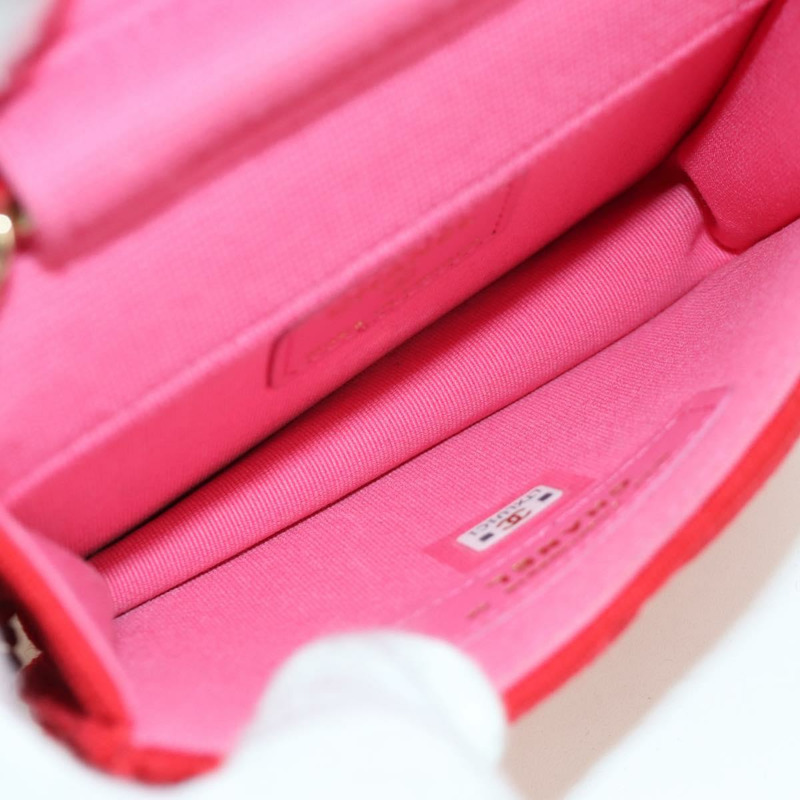 【日本直送】香奈兒 (CHANEL) 絎縫鏈條肩背包 棉質 紅色 金色 CC 標誌 Auth bs33822SAM-9