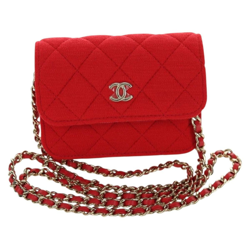 【日本直送】香奈兒 (CHANEL) 絎縫鏈條肩背包 棉質 紅色 金色 CC 標誌 Auth bs33822SAM-12