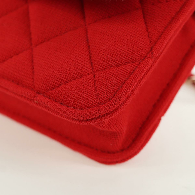 【日本直送】香奈兒 (CHANEL) 絎縫鏈條肩背包 棉質 紅色 金色 CC 標誌 Auth bs33822SAM-15