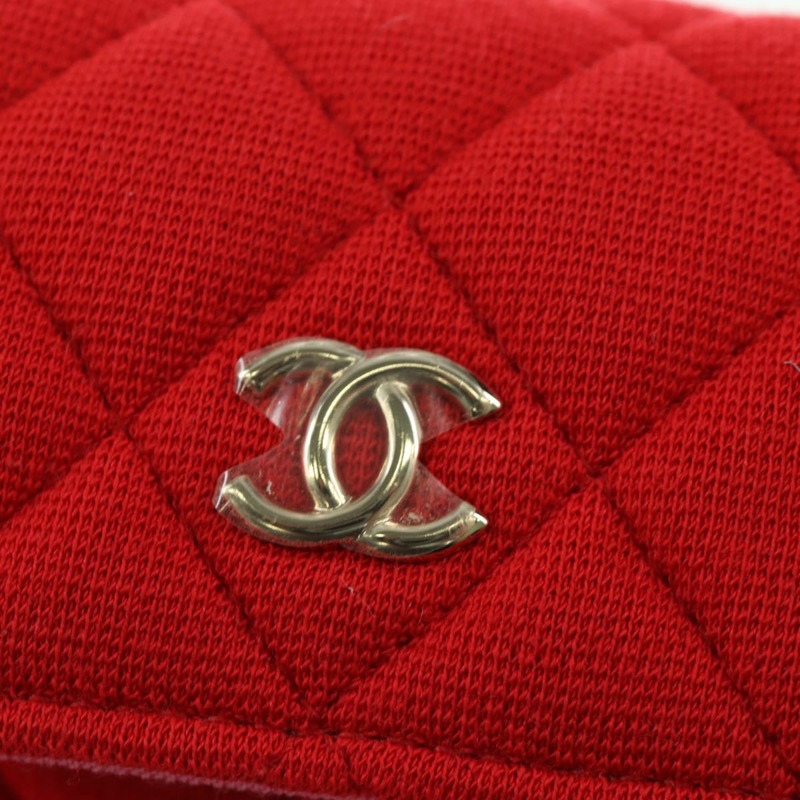 【日本直送】香奈兒 (CHANEL) 絎縫鏈條肩背包 棉質 紅色 金色 CC 標誌 Auth bs33822SAM-18