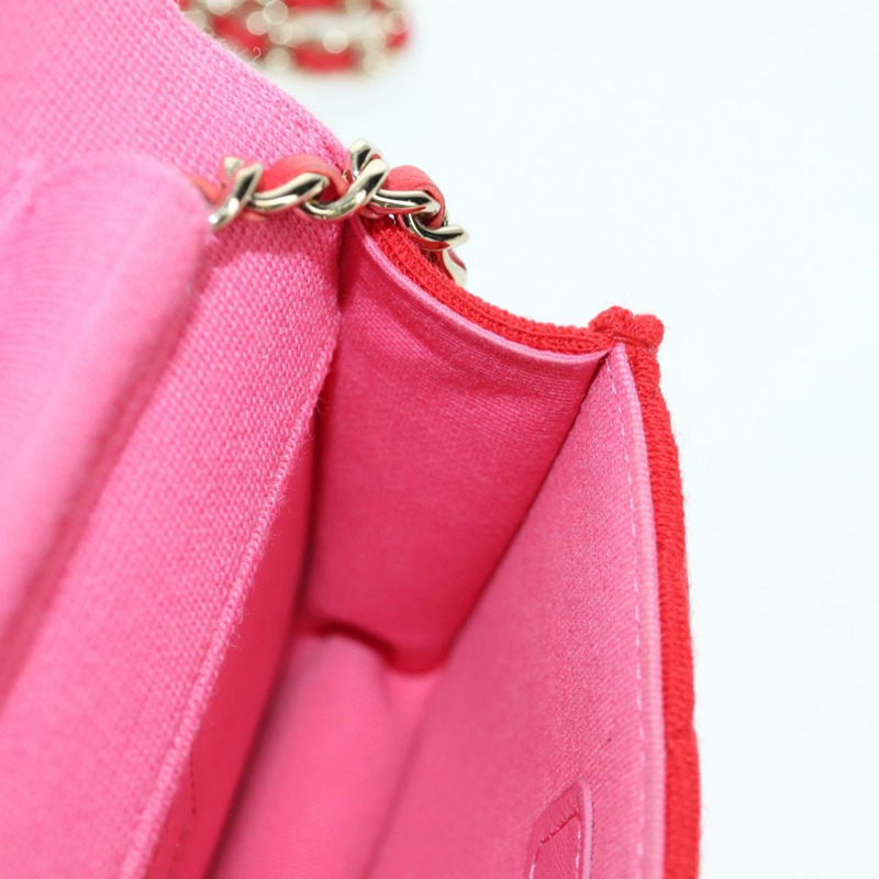 【日本直送】香奈兒 (CHANEL) 絎縫鏈條肩背包 棉質 紅色 金色 CC 標誌 Auth bs33822SAM-22