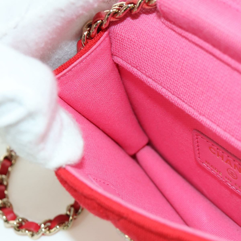 【日本直送】香奈兒 (CHANEL) 絎縫鏈條肩背包 棉質 紅色 金色 CC 標誌 Auth bs33822SAM-23