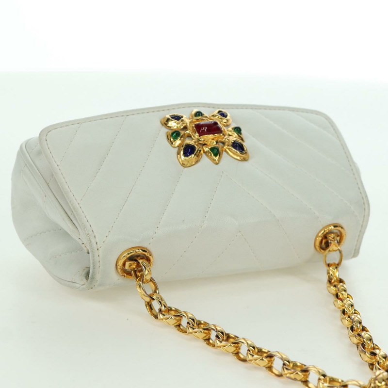 【日本直送】香奈兒 Griboa V 縫線鏈條單背包 白色皮革 金色 CC 標誌 ARZ551SAV-5