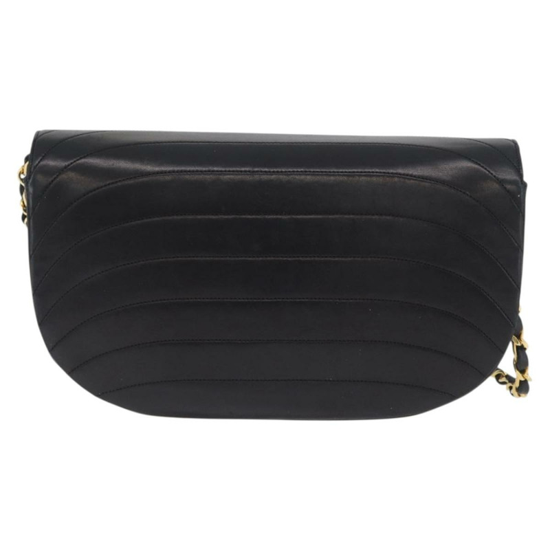 【日本直送】香奈兒半月形鏈條肩背包，羊皮材質，黑色，金色，CC標誌，正品，BSZ402-1