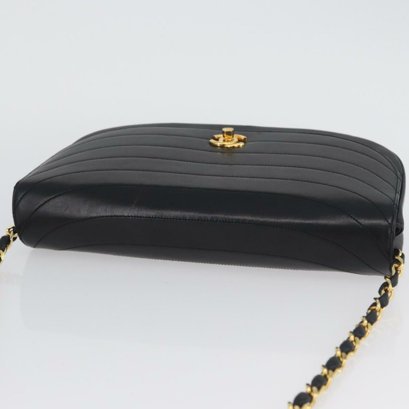 【日本直送】香奈兒半月形鏈條肩背包，羊皮材質，黑色，金色，CC標誌，正品，BSZ402-5