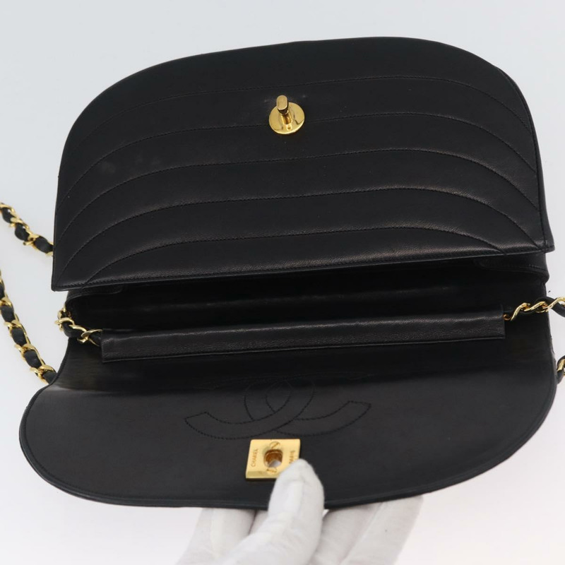 【日本直送】香奈兒半月形鏈條肩背包，羊皮材質，黑色，金色，CC標誌，正品，BSZ402-8