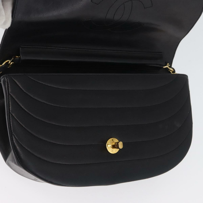 【日本直送】香奈兒半月形鏈條肩背包，羊皮材質，黑色，金色，CC標誌，正品，BSZ402-19