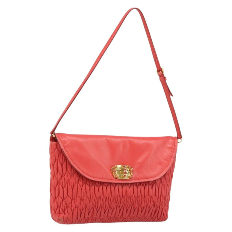 【日本直送】Miu Miu Matelasse 單肩包 皮革 2way 紅色金色 Auth LNZ743V-0