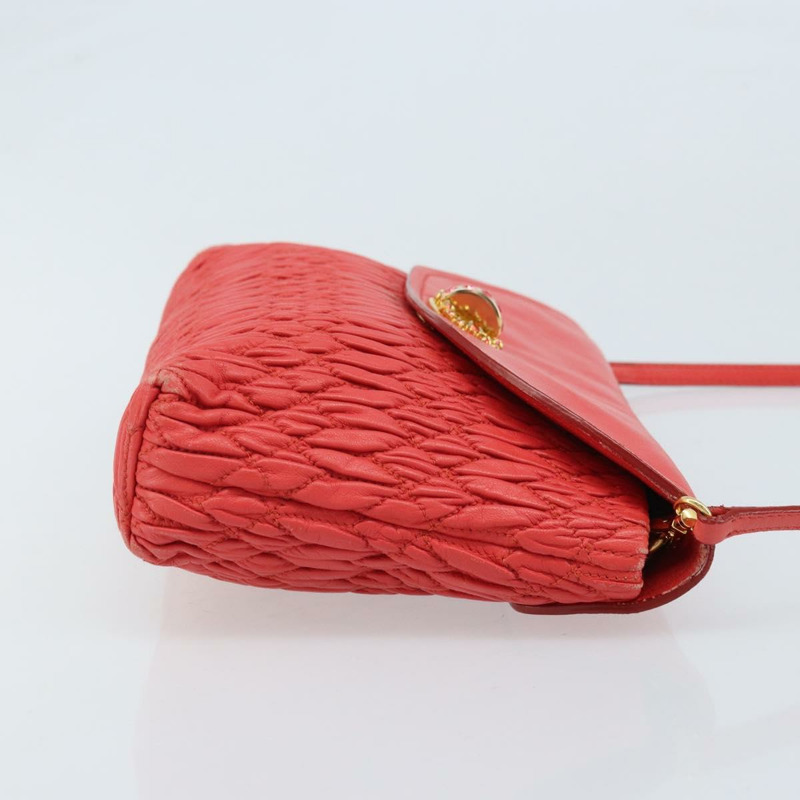 【日本直送】Miu Miu Matelasse 單肩包 皮革 2way 紅色金色 Auth LNZ743V-2