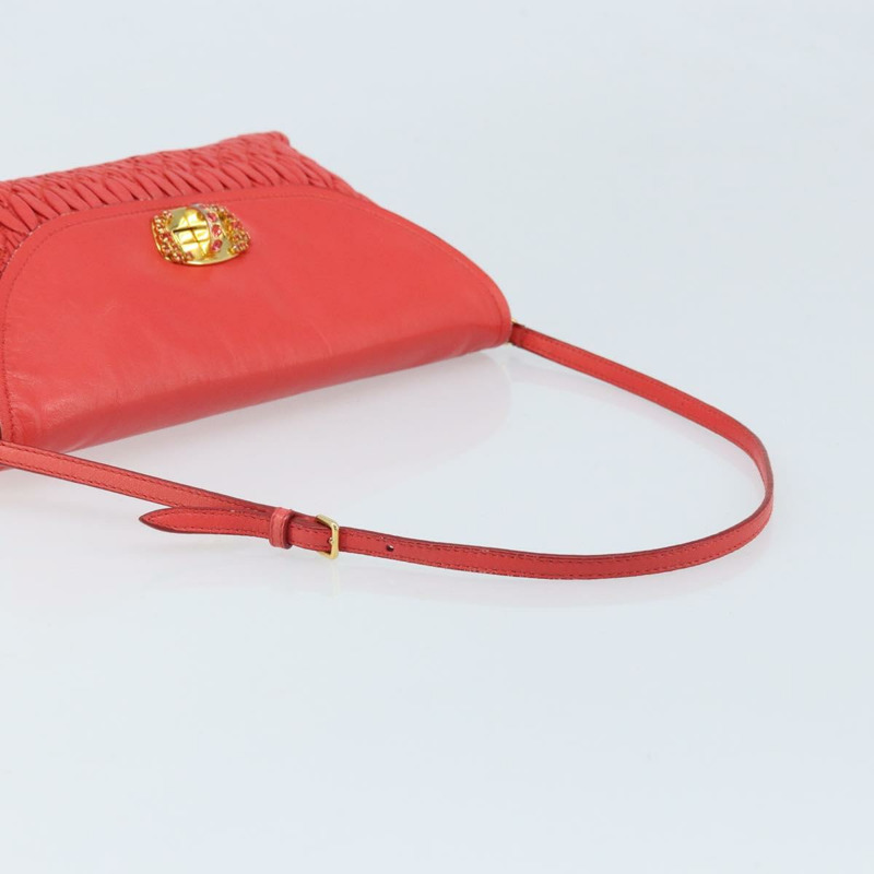 【日本直送】Miu Miu Matelasse 單肩包 皮革 2way 紅色金色 Auth LNZ743V-6