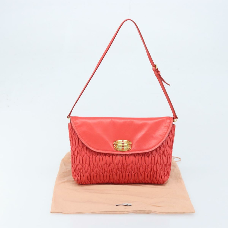 【日本直送】Miu Miu Matelasse 單肩包 皮革 2way 紅色金色 Auth LNZ743V-11