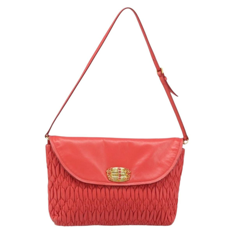 【日本直送】Miu Miu Matelasse 單肩包 皮革 2way 紅色金色 Auth LNZ743V-12