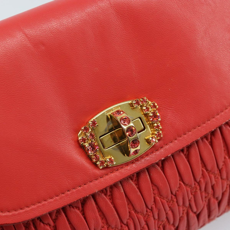 【日本直送】Miu Miu Matelasse 單肩包 皮革 2way 紅色金色 Auth LNZ743V-17