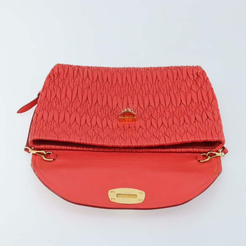 【日本直送】Miu Miu Matelasse 單肩包 皮革 2way 紅色金色 Auth LNZ743V-18