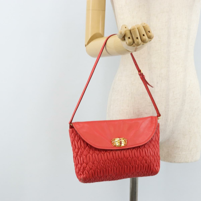 【日本直送】Miu Miu Matelasse 單肩包 皮革 2way 紅色金色 Auth LNZ743V-23