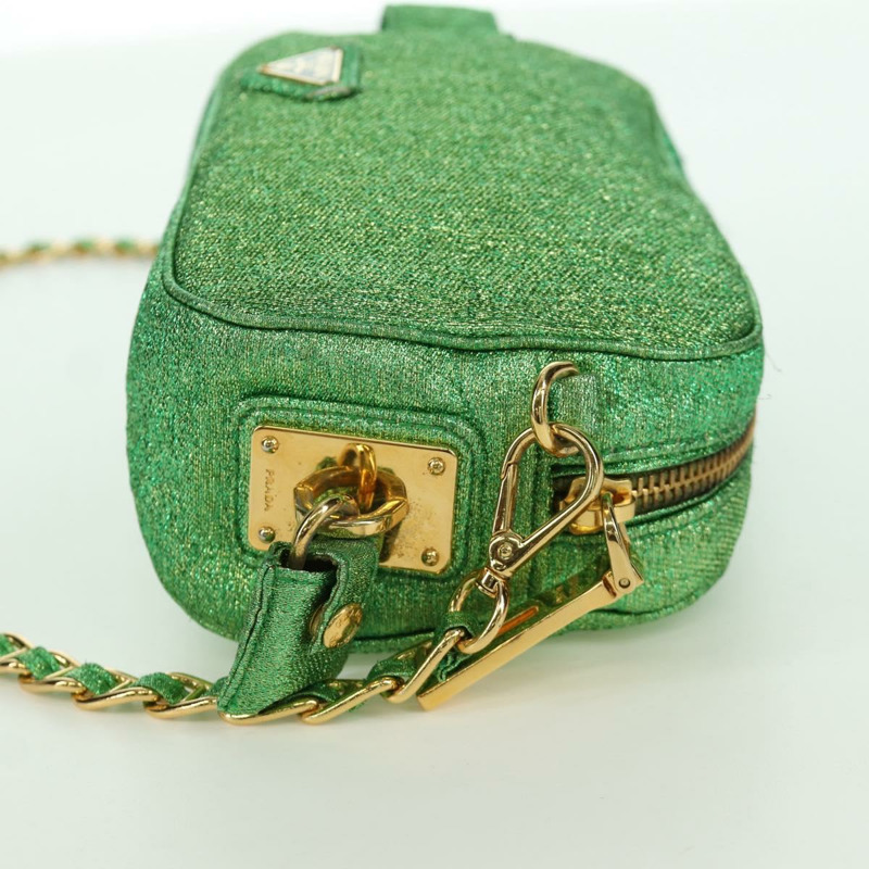 【日本直送】PRADA 鏈條肩背包 帆布 綠色 金色 正品 LNZ744V-3