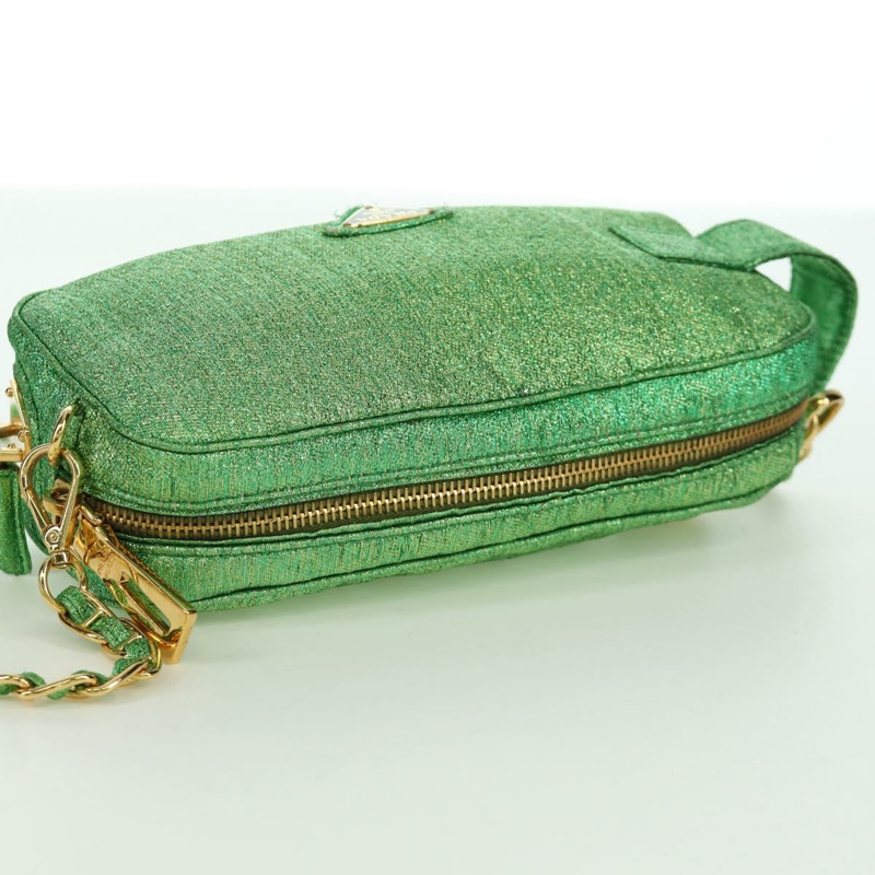 【日本直送】PRADA 鏈條肩背包 帆布 綠色 金色 正品 LNZ744V-5