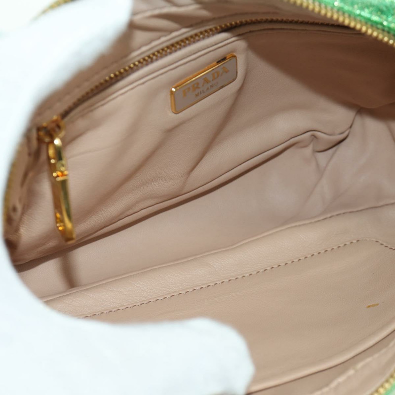 【日本直送】PRADA 鏈條肩背包 帆布 綠色 金色 正品 LNZ744V-8