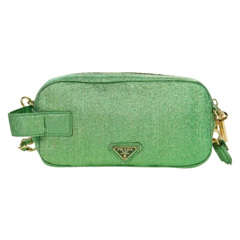 【日本直送】PRADA 鏈條肩背包 帆布 綠色 金色 正品 LNZ744V-12