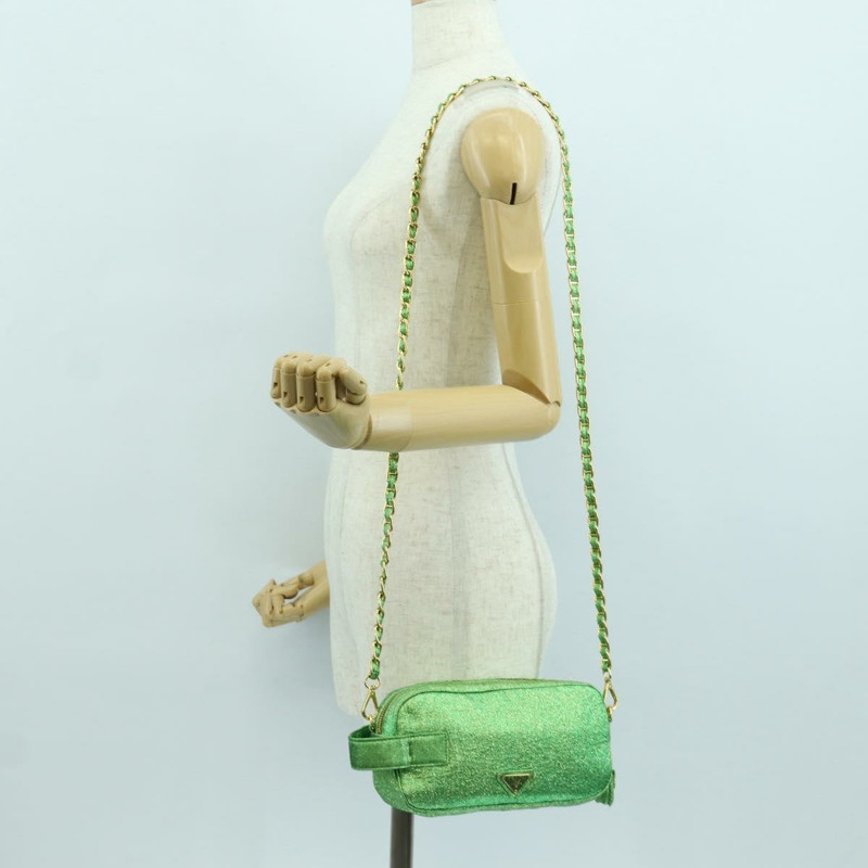 【日本直送】PRADA 鏈條肩背包 帆布 綠色 金色 正品 LNZ744V-25