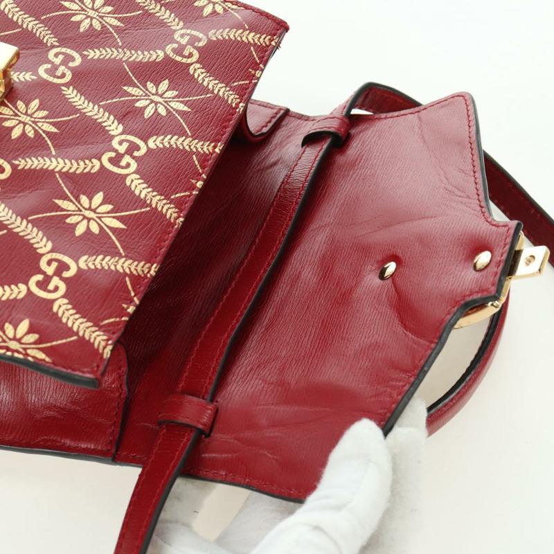 【日本直送】GUCCI Silvi Sherry Line 手袋 皮革 兩用 紅色 金色 470270 正品 LNZ690V-22