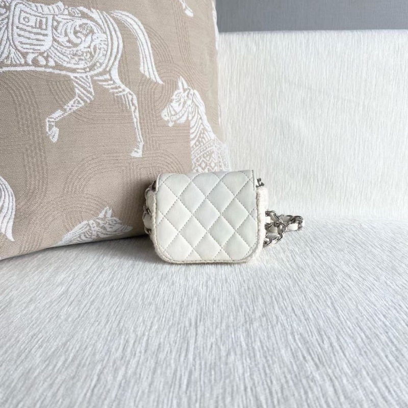 Chanel 白銀mini編織盒子包 白色銀扣 羊皮 10*9*4 9新 配件塵袋-3