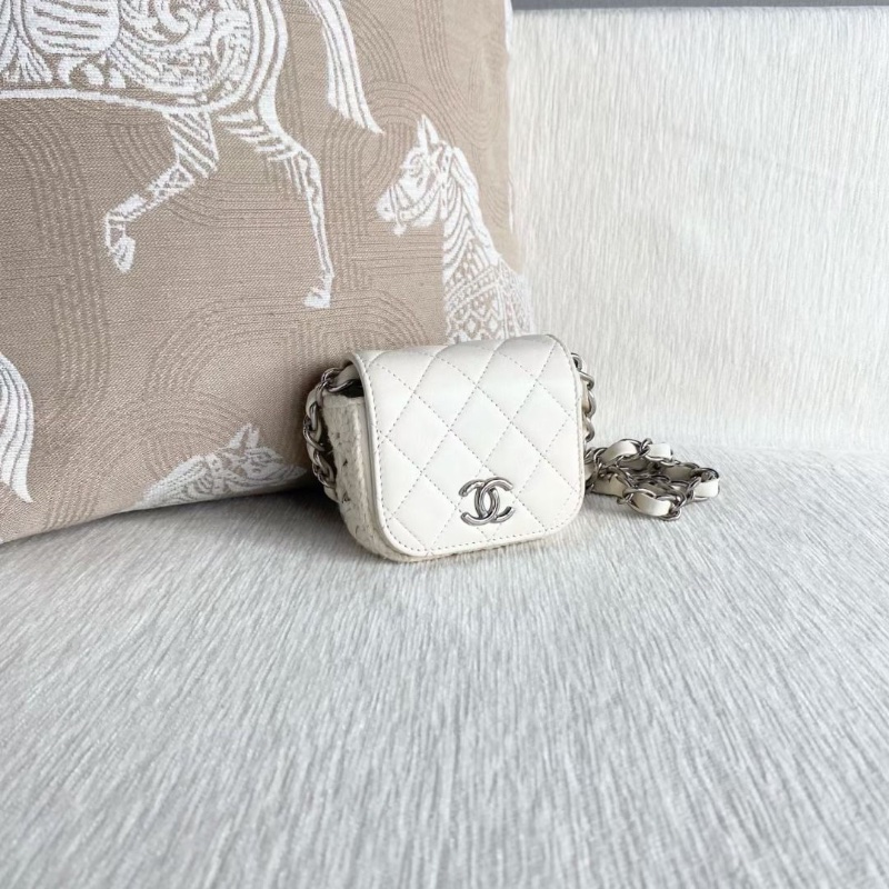 Chanel 白銀mini編織盒子包 白色銀扣 羊皮 10*9*4 9新 配件塵袋-5